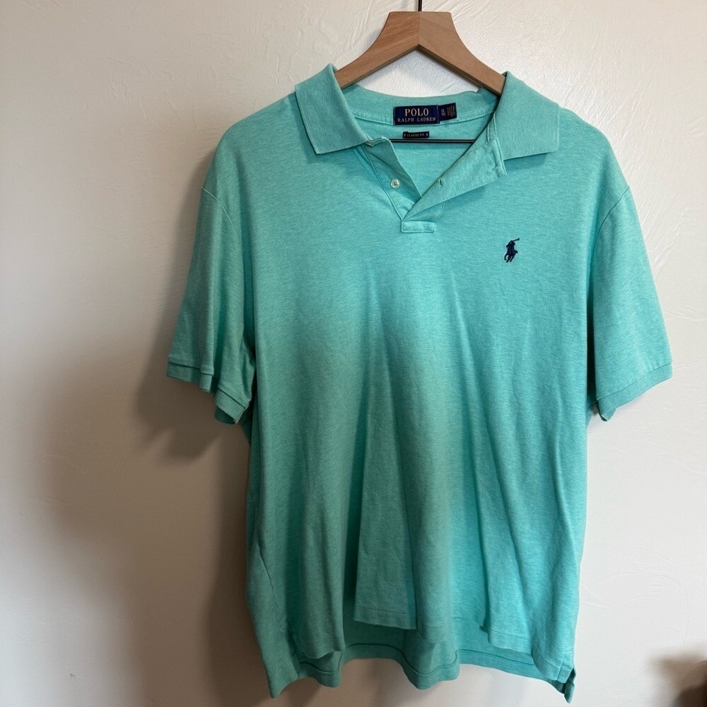 Polo Ralph Lauren Classic Fit Polo Turquoise Blue Aqua Cuffed Sleeve Cotton XL
